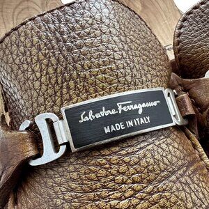 $795 Salvatore Ferragamo SEGNO Brown Shoes Silver & Black Bit Driver Loafers 8 D